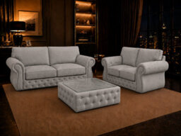 Rio Swan Chesterfield Sofa Silver 3 Plus 2 Full Set