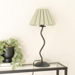 Valuelights Wiggle Black Metal Single Stem Table Lamp With Sage Green Scallop Tapered Lamp Shade And Led Bulb - thumbnail 3