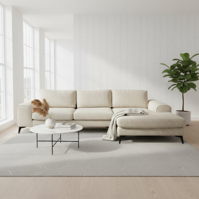 Abakus Direct Venice Chenille Corner Sofa In Beige Right Facing With Deep Seats And Extra-Wide Padded Arms - image 1