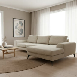 Abakus Direct Venice Chenille Corner Sofa In Beige Right Facing With Deep Seats And Extra-Wide Padded Arms - thumbnail 2