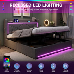 Btm 6Ft Super King Ottoman Bed, Hydraulic Storage, Led & Charging Station, Grey - thumbnail 7