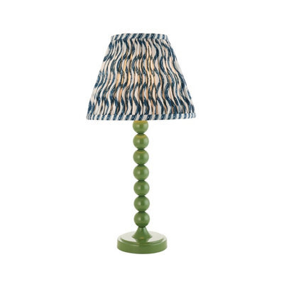Luminosa Lighting Luminosa Higgledy Gloss Cotswold Green Paint Table Lamp With Marlin Blue Fabric Ripple Shade 25Cm E14 - image 1