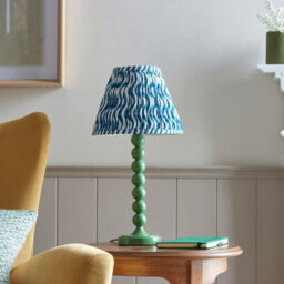 Luminosa Lighting Luminosa Higgledy Gloss Cotswold Green Paint Table Lamp With Marlin Blue Fabric Ripple Shade 25Cm E14 - thumbnail 3