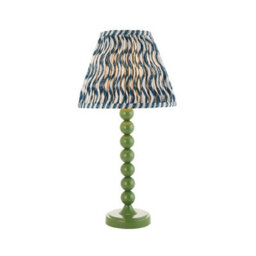 Luminosa Lighting Luminosa Higgledy Gloss Cotswold Green Paint Table Lamp With Marlin Blue Fabric Ripple Shade 25Cm E14 - thumbnail 1