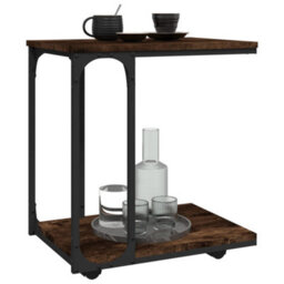 Berkfield Industrial Side Table With Wheels Smoked Oak 50X35X55.5Cm Engineered Wood - thumbnail 4