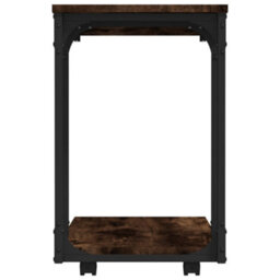 Berkfield Industrial Side Table With Wheels Smoked Oak 50X35X55.5Cm Engineered Wood - thumbnail 6