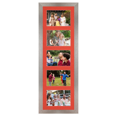 AK Frames 26X8 Aluminum Modern Multi Photo Frame With Poppy Red Mount - Holds 5 Apertures (5X) 6X4 Photos - image 1