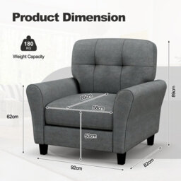 Costway Single Sofa Seat Fabric Upholstered Living Room Chair With Removable Cushion - thumbnail 3