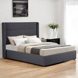 OAT Home Wilmslow Winged Headboard Upholstered Ottoman Storage King Size Bed Frame - Charcoal Grey - thumbnail 1