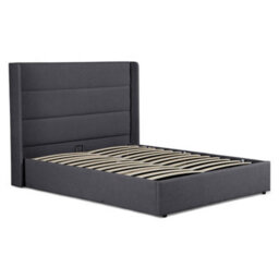 OAT Home Wilmslow Winged Headboard Upholstered Ottoman Storage King Size Bed Frame - Charcoal Grey - thumbnail 4