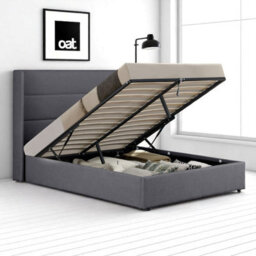 OAT Home Wilmslow Winged Headboard Upholstered Ottoman Storage King Size Bed Frame - Charcoal Grey - thumbnail 3
