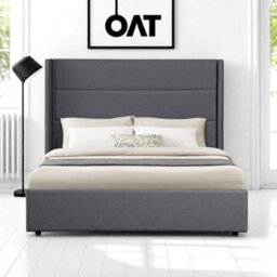 OAT Home Wilmslow Winged Headboard Upholstered Ottoman Storage King Size Bed Frame - Charcoal Grey - thumbnail 2