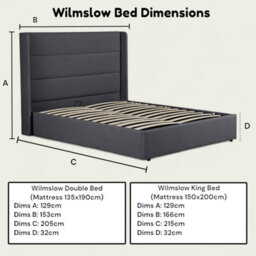 OAT Home Wilmslow Winged Headboard Upholstered Ottoman Storage King Size Bed Frame - Charcoal Grey - thumbnail 9