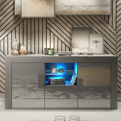 Creative Furniture Aurora Sideboard 145Cm - Dark Grey With Gloss Doors And Led Lights - image 1