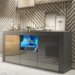 Creative Furniture Aurora Sideboard 145Cm - Dark Grey With Gloss Doors And Led Lights - thumbnail 5