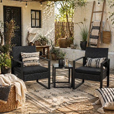 Wyld Haus Sofira 3-Piece Rattan 2-Seater Outdoor Coffee Set - Cushioned Chairs, Tempered Glass Table - image 1