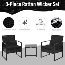 Wyld Haus Sofira 3-Piece Rattan 2-Seater Outdoor Coffee Set - Cushioned Chairs, Tempered Glass Table - thumbnail 4
