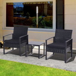 Wyld Haus Sofira 3-Piece Rattan 2-Seater Outdoor Coffee Set - Cushioned Chairs, Tempered Glass Table - thumbnail 3