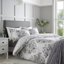 Catherine Lansfield Elinda Floral Reversible Duvet Cover Set With Pillowcase Grey - thumbnail 1