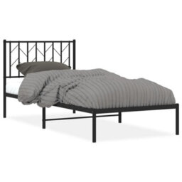 Berkfield Metal Bed Frame Without Mattress With Headboard Black 90X190Cm - thumbnail 2