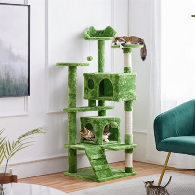 Yaheetech Green 137 Cm Height Cat Tree Tower With Condos & Dangling Balls & Scratching Posts - image 1