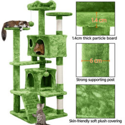 Yaheetech Green 137 Cm Height Cat Tree Tower With Condos & Dangling Balls & Scratching Posts - thumbnail 4