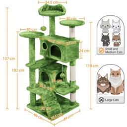 Yaheetech Green 137 Cm Height Cat Tree Tower With Condos & Dangling Balls & Scratching Posts - thumbnail 3