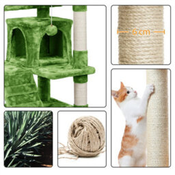 Yaheetech Green 137 Cm Height Cat Tree Tower With Condos & Dangling Balls & Scratching Posts - thumbnail 6