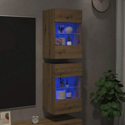 Berkfield Durable Wall Cabinets With Led Lights For Tv 2 Pcs Artisan Oak 40X30X60,5 Cm - thumbnail 2