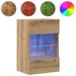 Berkfield Durable Wall Cabinets With Led Lights For Tv 2 Pcs Artisan Oak 40X30X60,5 Cm - thumbnail 1