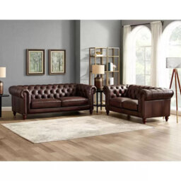 Xample Allington 2 Seater Brown Leather Chesterfield Sofa Top Grain Leather, Pocket Coil Cushioning, Nail Head Trim & Solid Wood Frame - thumbnail 6