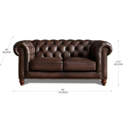 Xample Allington 2 Seater Brown Leather Chesterfield Sofa Top Grain Leather, Pocket Coil Cushioning, Nail Head Trim & Solid Wood Frame - thumbnail 2