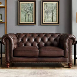 Xample Allington 2 Seater Brown Leather Chesterfield Sofa Top Grain Leather, Pocket Coil Cushioning, Nail Head Trim & Solid Wood Frame - thumbnail 1