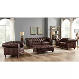 Xample Allington 2 Seater Brown Leather Chesterfield Sofa Top Grain Leather, Pocket Coil Cushioning, Nail Head Trim & Solid Wood Frame - thumbnail 5