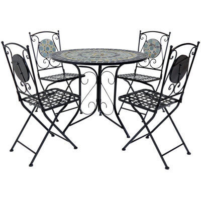 Charles Bentley Garden Blue Mosaic 5 Piece Dining Set With Folding Chairs Patio - image 1