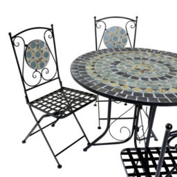 Charles Bentley Garden Blue Mosaic 5 Piece Dining Set With Folding Chairs Patio - thumbnail 2