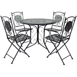 Charles Bentley Garden Blue Mosaic 5 Piece Dining Set With Folding Chairs Patio - thumbnail 1