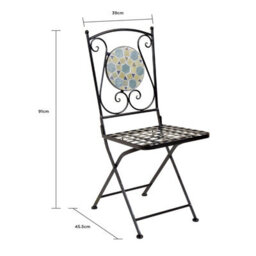 Charles Bentley Garden Blue Mosaic 5 Piece Dining Set With Folding Chairs Patio - thumbnail 9