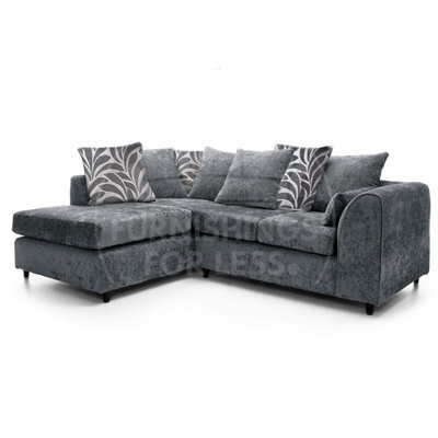 Furnishings For Less UK Zina Grey Chenille L Shaped 3 To 4 Seater Corner Sofa Scatter Back - Left Hand Facing - image 1