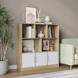 Urbn-Living Urbnliving Oak 8 Cube Freestanding Bookcase With Asymmetrical Shelves And 3 Black Gloss Doors - thumbnail 2