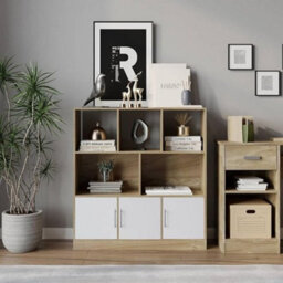 Urbn-Living Urbnliving Oak 8 Cube Freestanding Bookcase With Asymmetrical Shelves And 3 Black Gloss Doors - thumbnail 4