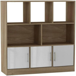 Urbn-Living Urbnliving Oak 8 Cube Freestanding Bookcase With Asymmetrical Shelves And 3 Black Gloss Doors