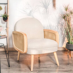 Nordlys Wood And Beige Cane Lounge Chair Countryside Style Living Room - thumbnail 5