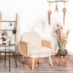 Nordlys Wood And Beige Cane Lounge Chair Countryside Style Living Room - thumbnail 3
