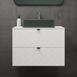 Heze Furniture Trend Herringbone Pattern Door 80Cm Bathroom Cabinet Vanity Unit With Worktop - White - thumbnail 1