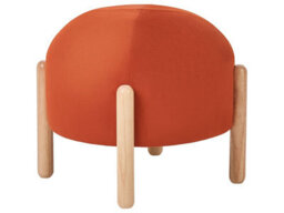 Wyld And Coco Orange Velvet Round Pouffe Ottoman With Rubberwood Legs - Modern Living Room Footstool, W40 X D40 X H38Cm - thumbnail 3