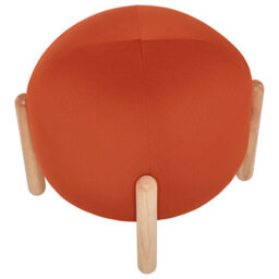 Wyld And Coco Orange Velvet Round Pouffe Ottoman With Rubberwood Legs - Modern Living Room Footstool, W40 X D40 X H38Cm - thumbnail 4