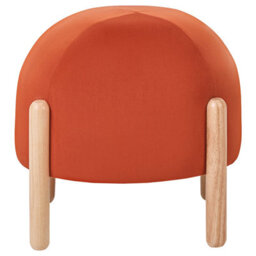 Wyld And Coco Orange Velvet Round Pouffe Ottoman With Rubberwood Legs - Modern Living Room Footstool, W40 X D40 X H38Cm - thumbnail 1