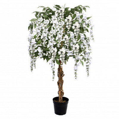 GreenBrokers Premium Artificial White Wisteria Tree, Lifelike Uv-Protected Potted Plant, Maintenance-Free, Indoor & Outdoor Decor (4Ft/130Cm) - image 1