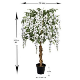 GreenBrokers Premium Artificial White Wisteria Tree, Lifelike Uv-Protected Potted Plant, Maintenance-Free, Indoor & Outdoor Decor (4Ft/130Cm) - thumbnail 2